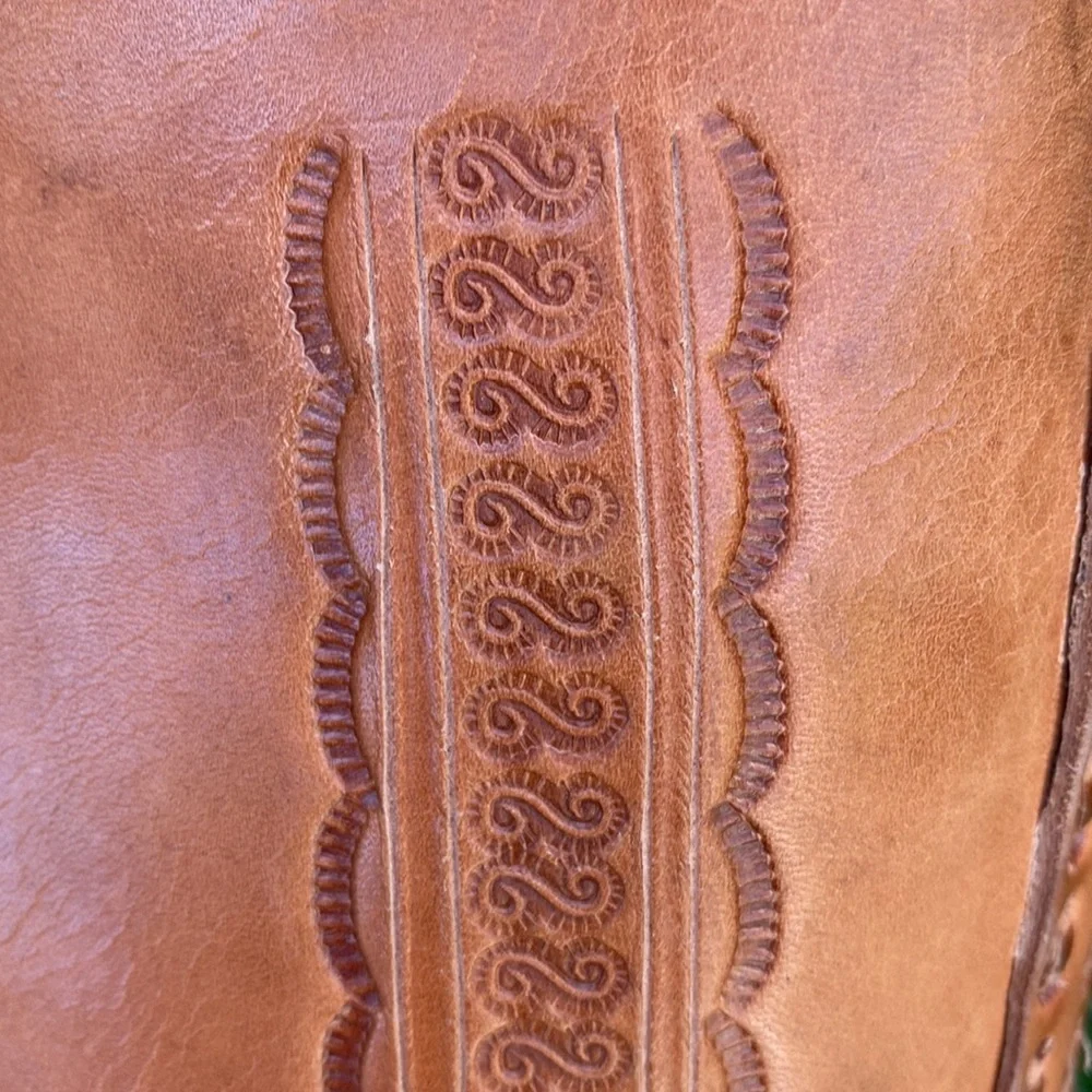 Handmade Tooled Flower Leather Bucket Bag - Picture 11 of 16